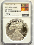 2015-W American Silver Eagle NGC 1 oz PF70 UCAM  J. M. Mercanti hand signed Art Label