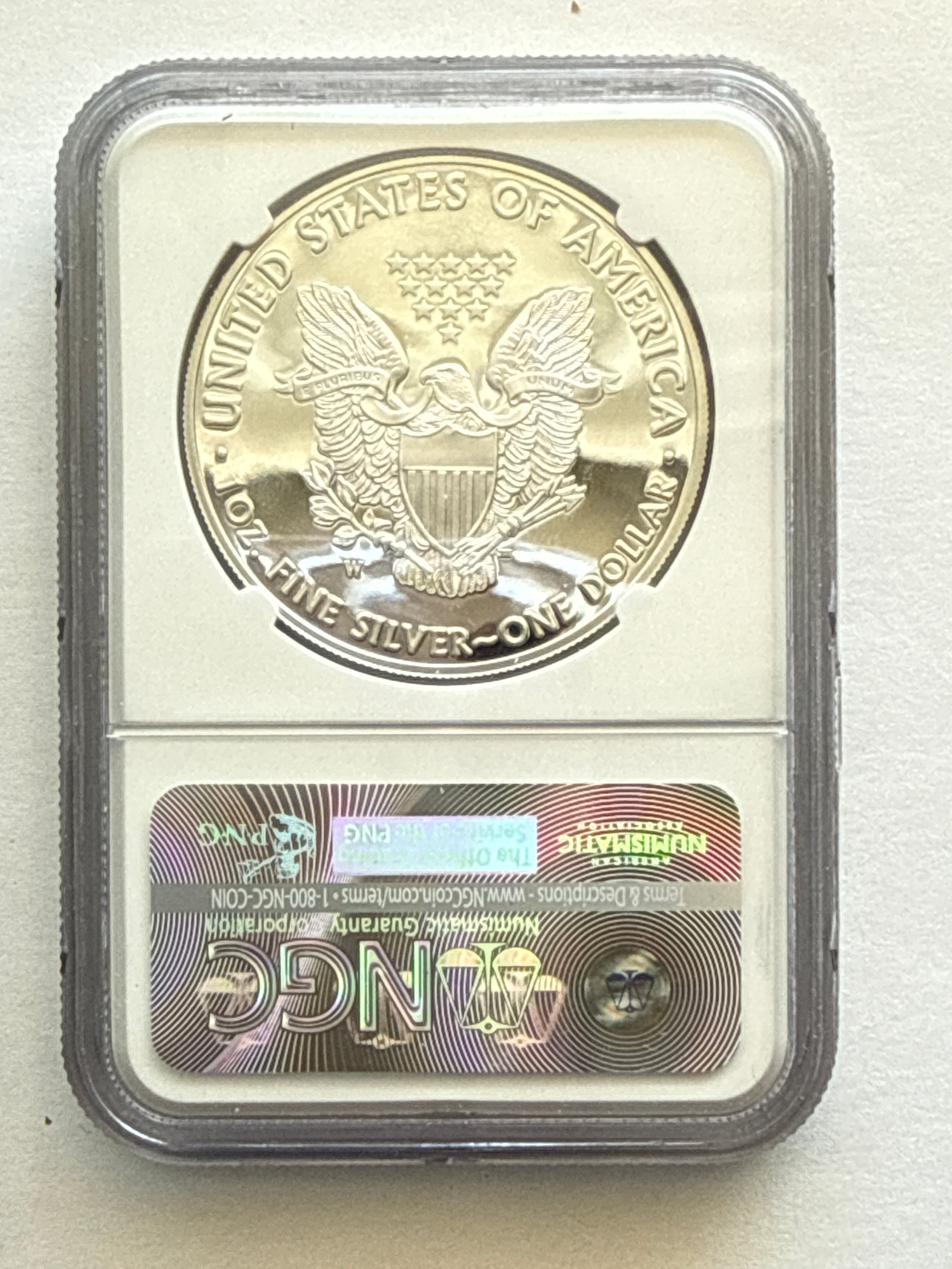 2018-W American Silver Eagle NGC 1 oz PF70 UCAM FDOI J. M. Mercanti hand signed Flag Label