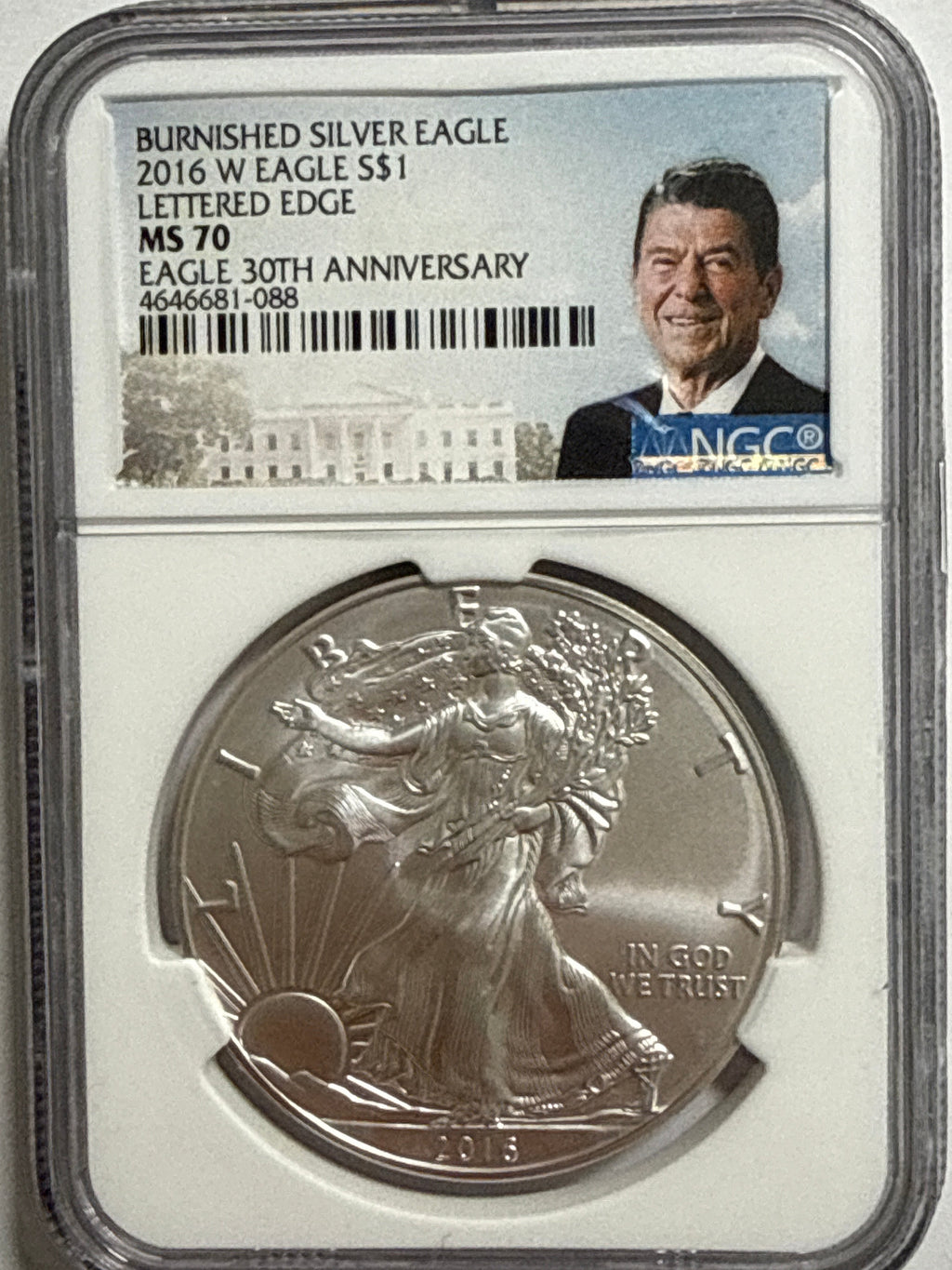 2016-W Burnished American Silver Eagle NGC MS70 LE 30 Anniversary Reagan Label