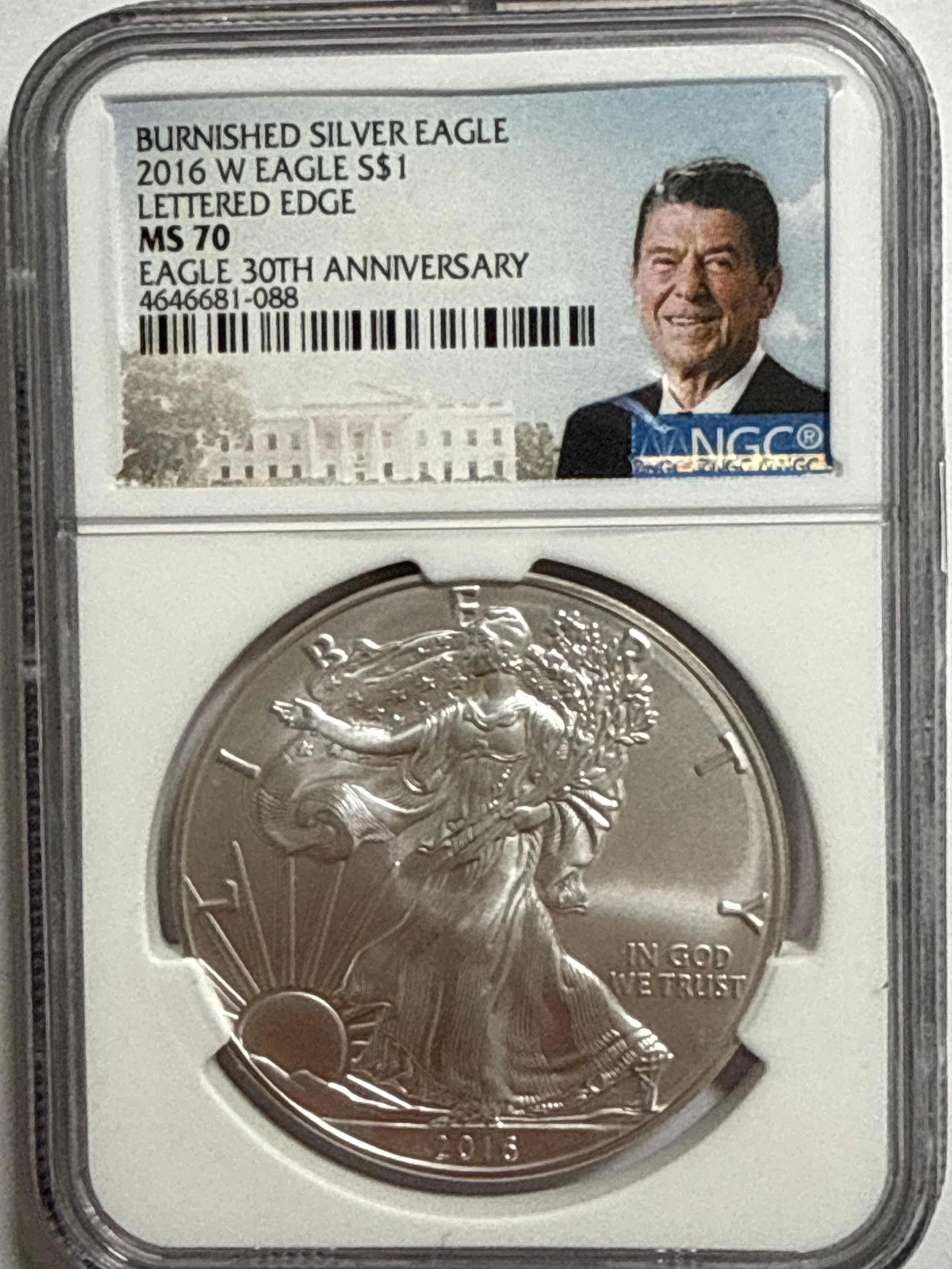 2016-W Burnished American Silver Eagle NGC MS70 LE 30 Anniversary Reagan Label