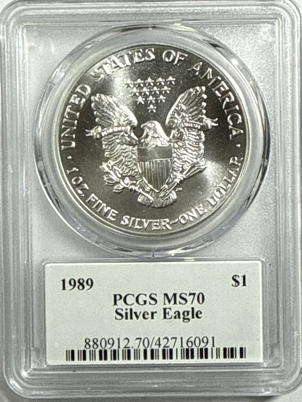 1989 American Silver Eagle PCGS MS70 John Mercanti Hand Signed Black Label