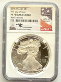 2018-W American Silver Eagle NGC 1 oz PF70 UCAM FDOI J. M. Mercanti hand signed Flag Label