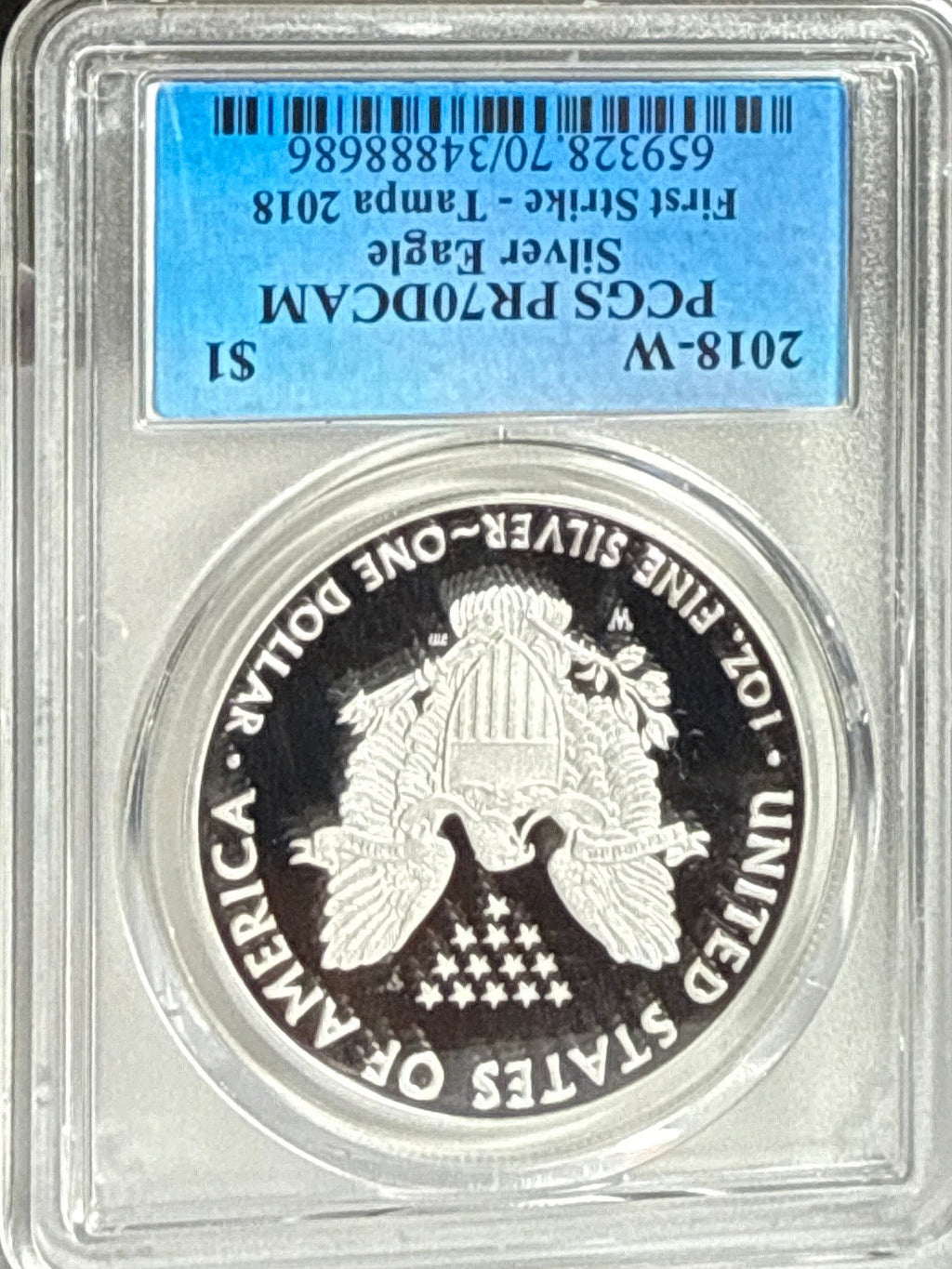 2018-W American Silver Eagle PCGS FS PR70 DCAM  Tampa 2018n January Fun Show