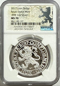 2017 Lion Dollar NGC Royal Dutch Mint .999 1 OZ Silver MS70