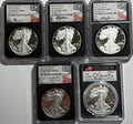 2022-W. American Silver Eagle 5 Coin Set NGC/PCGS FDOI PF70 UCAM/PR70 DCAM Mercanti/Jones/Gaudioso/Ryder/Damstra