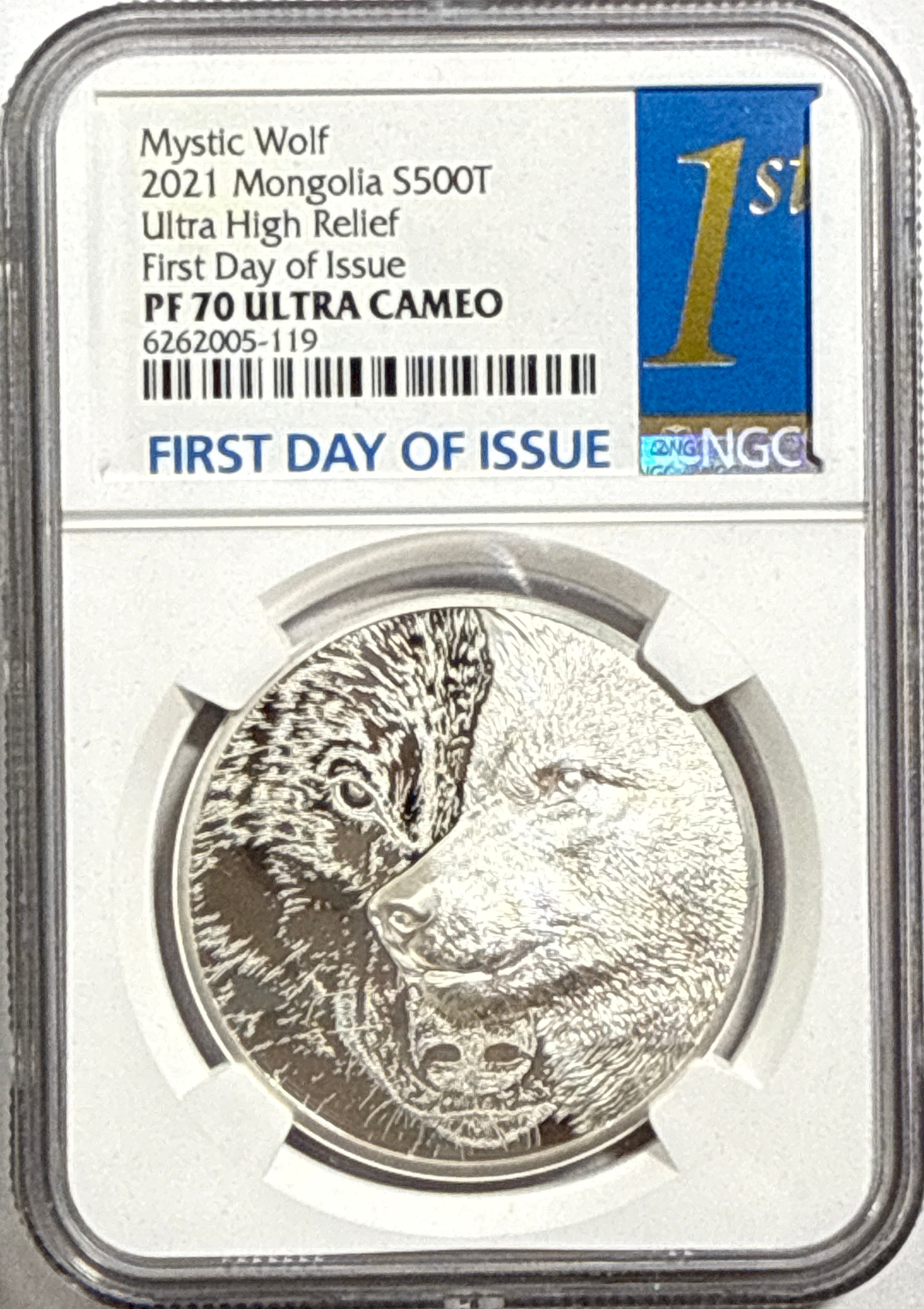 2021 Mongolia Silver Mystic Wolf 500T/1000T/2000T NGC 3-Coin Box Set Ultra High Relief FDI PF70 UCAM