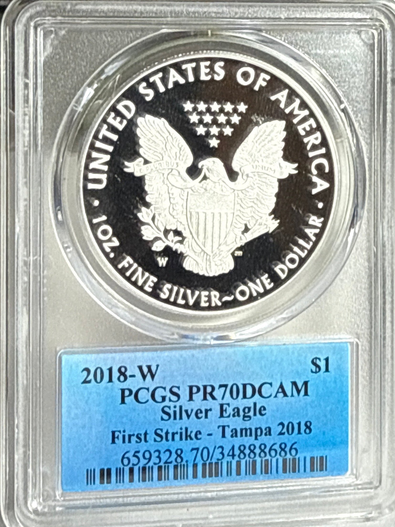 2018-W American Silver Eagle PCGS FS PR70 DCAM  Tampa 2018n January Fun Show