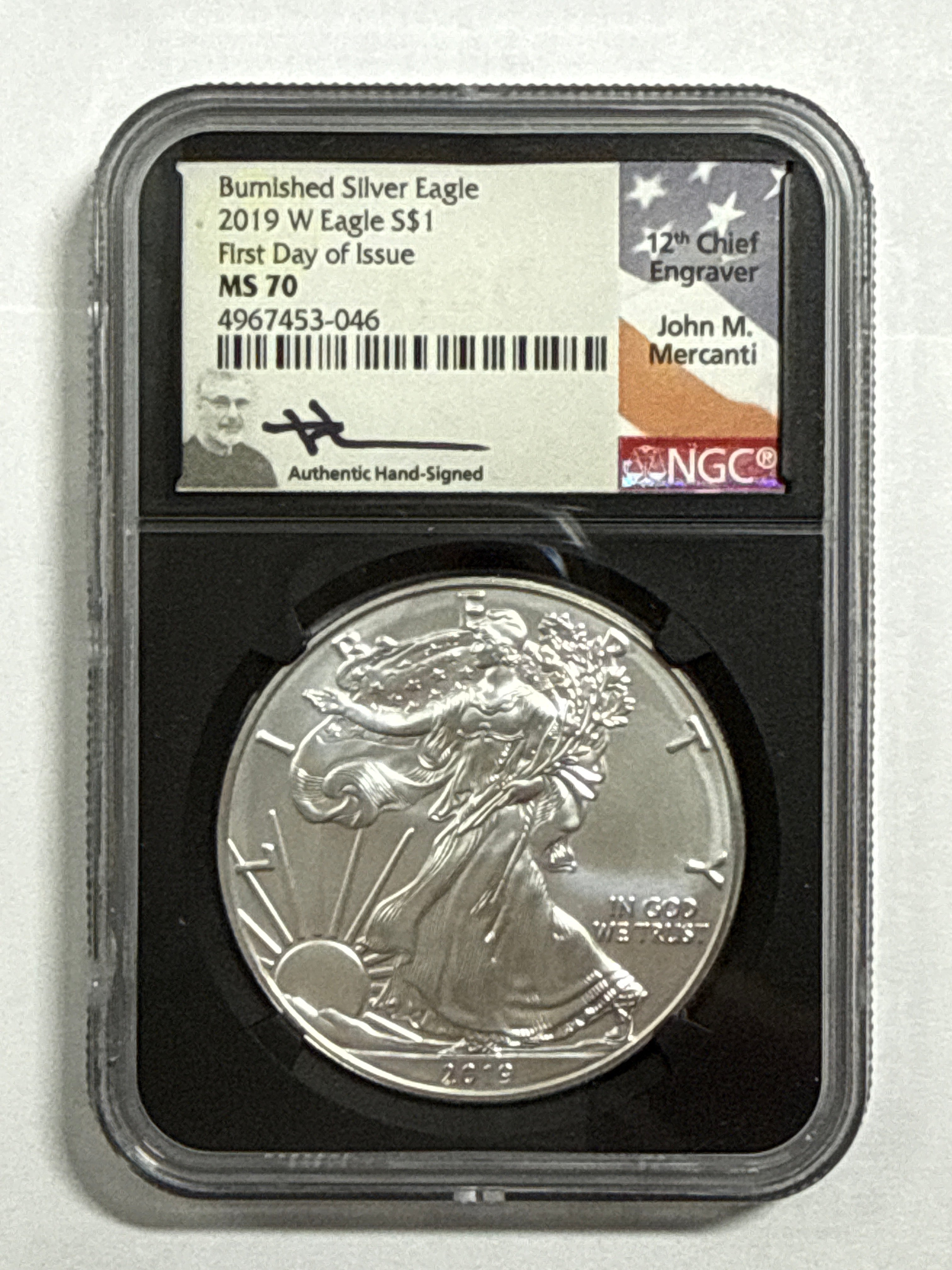 2019-W Burnished American Silver Eagle 3 Piece Set NGC MS70 FDOI Mercanti/Jones/Moy with display box