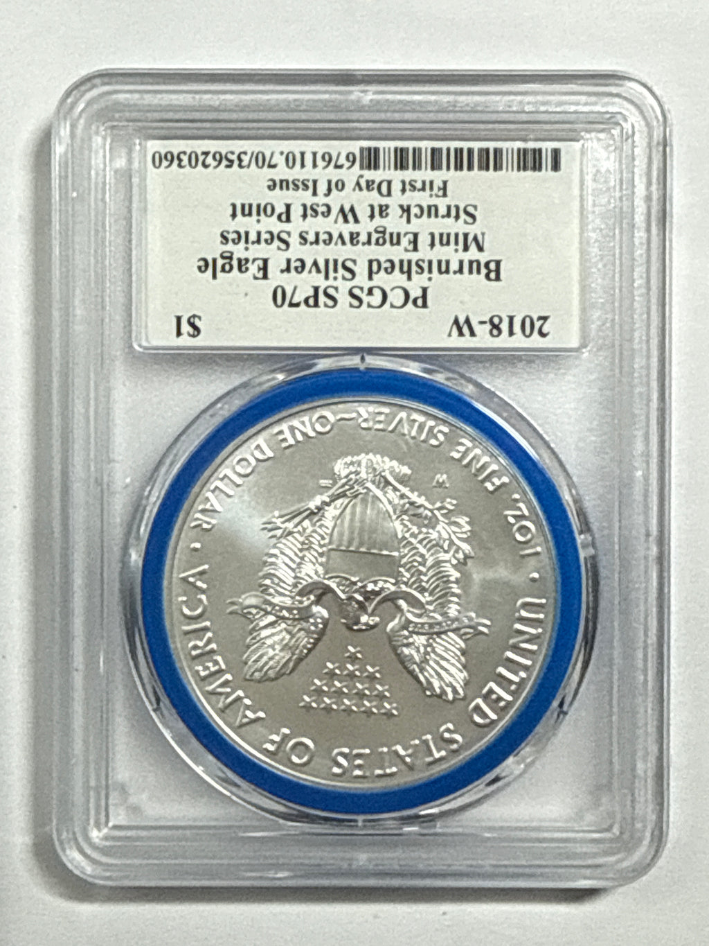 2018-W Burnished American Silver Eagle PCGS SP70 FDOI Mint Engravers Series John Mercanti