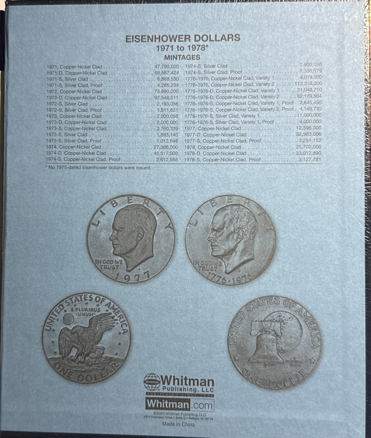 1971-1978-D,P,S American Eisenhower Silver and Silver Clad Dollars Complete 32-Coin Set in a Whittman Album 10 Coins 40% Silver