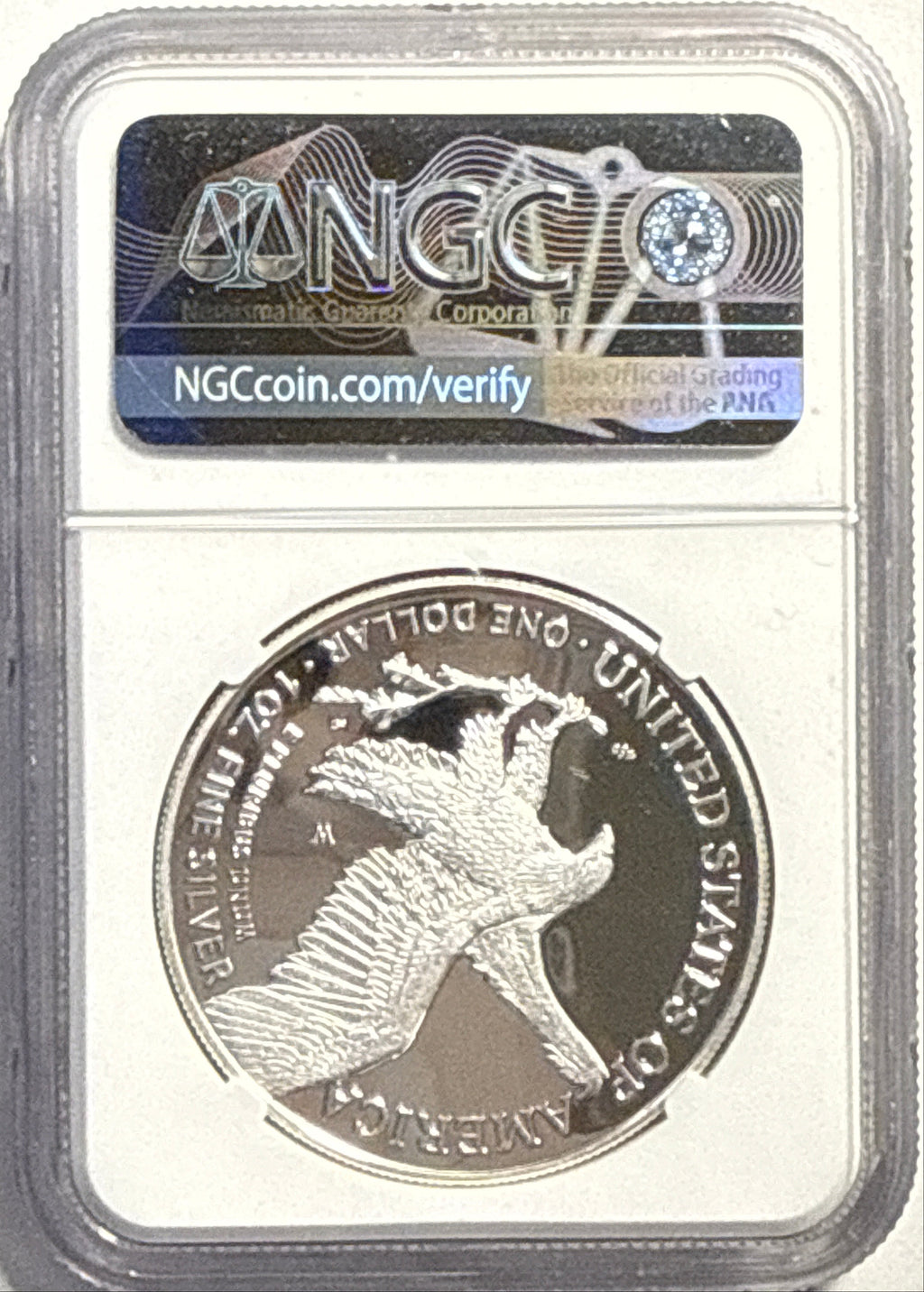 2021-W American Silver Eagle $1 Eagle Landing T-2 NGC ADV REL PF70 UCAM Michael Gaudioso Hand-Signed.