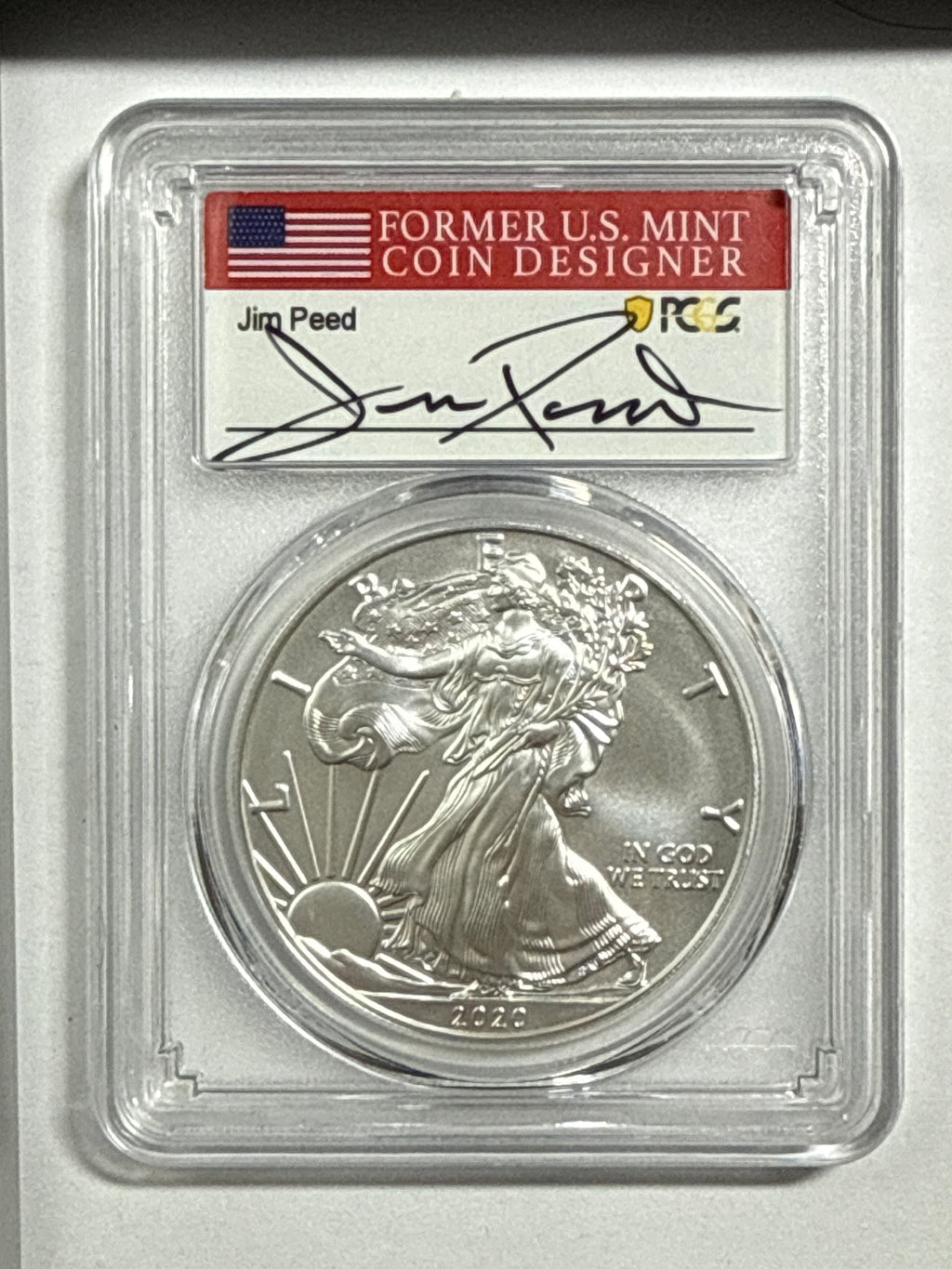 2020-W Burnished American Silver Eagle PCGS SP70 FDOI Jim Peed