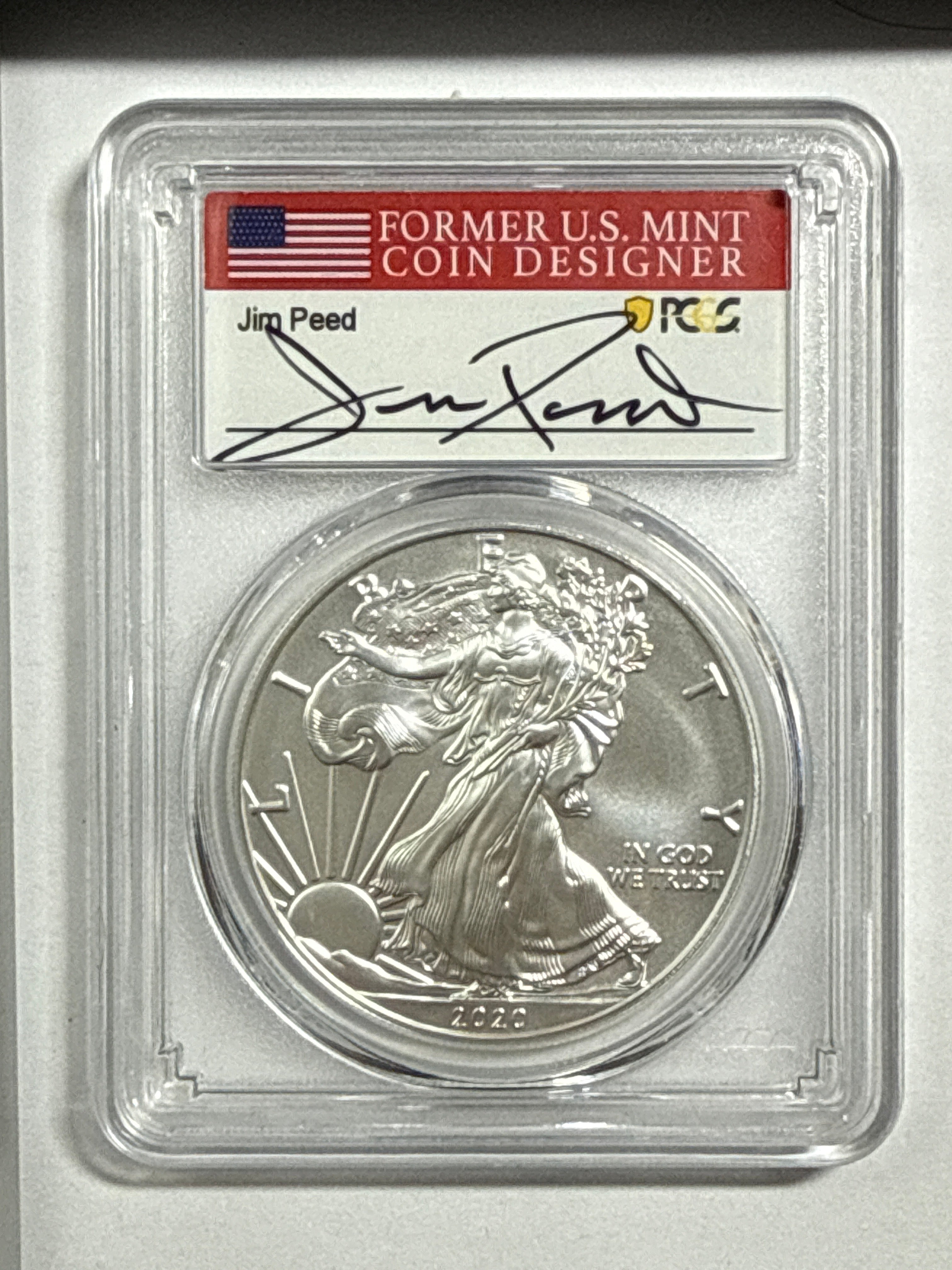 2020-W Burnished American Silver Eagle PCGS SP70 FDOI Jim Peed