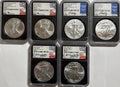 2021-P/S American Silver Eagle T-1 Emergency Production 6 Coin Box Set NGC MS70 FDOI Mercanti/Jones/Moy