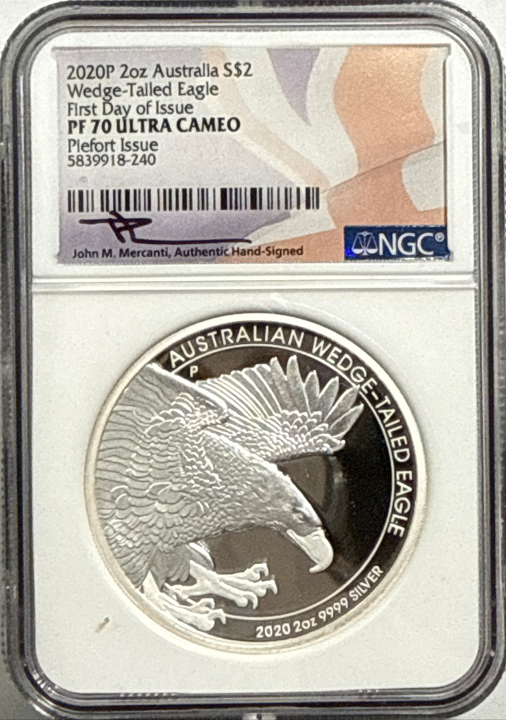 2020P Australia 2 0Z $2 .999 Silver Wedge-Tailed Eagle NGC FDOI PF70 UCAM Piefort Issue #240 Mercanti