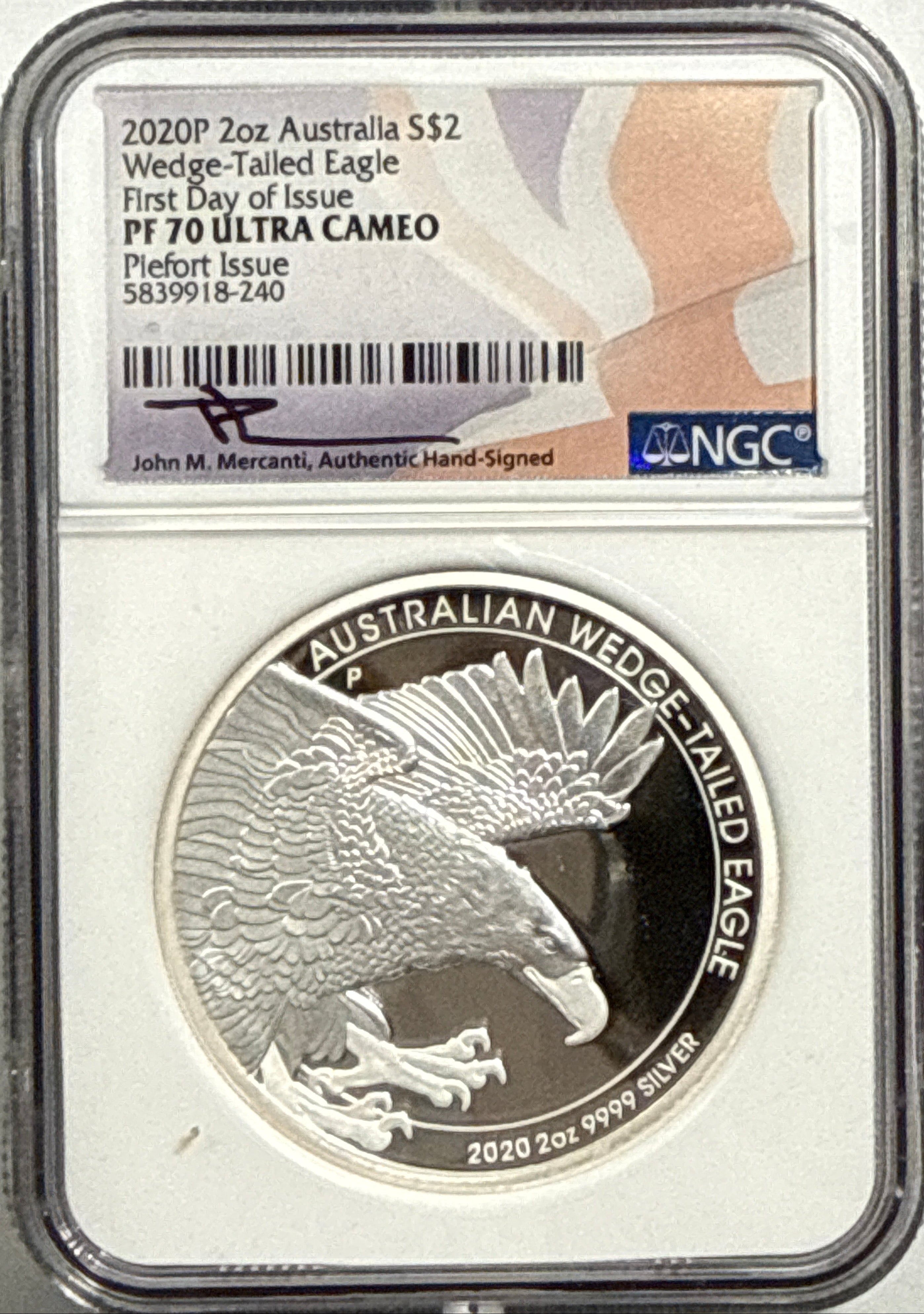 2020P Australia 2 0Z $2 .999 Silver Wedge-Tailed Eagle NGC FDOI PF70 UCAM Piefort Issue #240 Mercanti