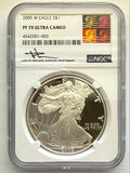 2005-W American Silver Eagle NGC 1 oz PF70 UCAM  J. M. Mercanti hand signed pop #3 Art Label