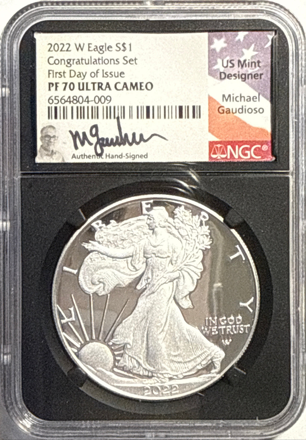 2022-W American Silver Eagle $1 NGC Congratualions Set FDI PF70 UCAM Michael Gaudioso Hand-Signed Black Core