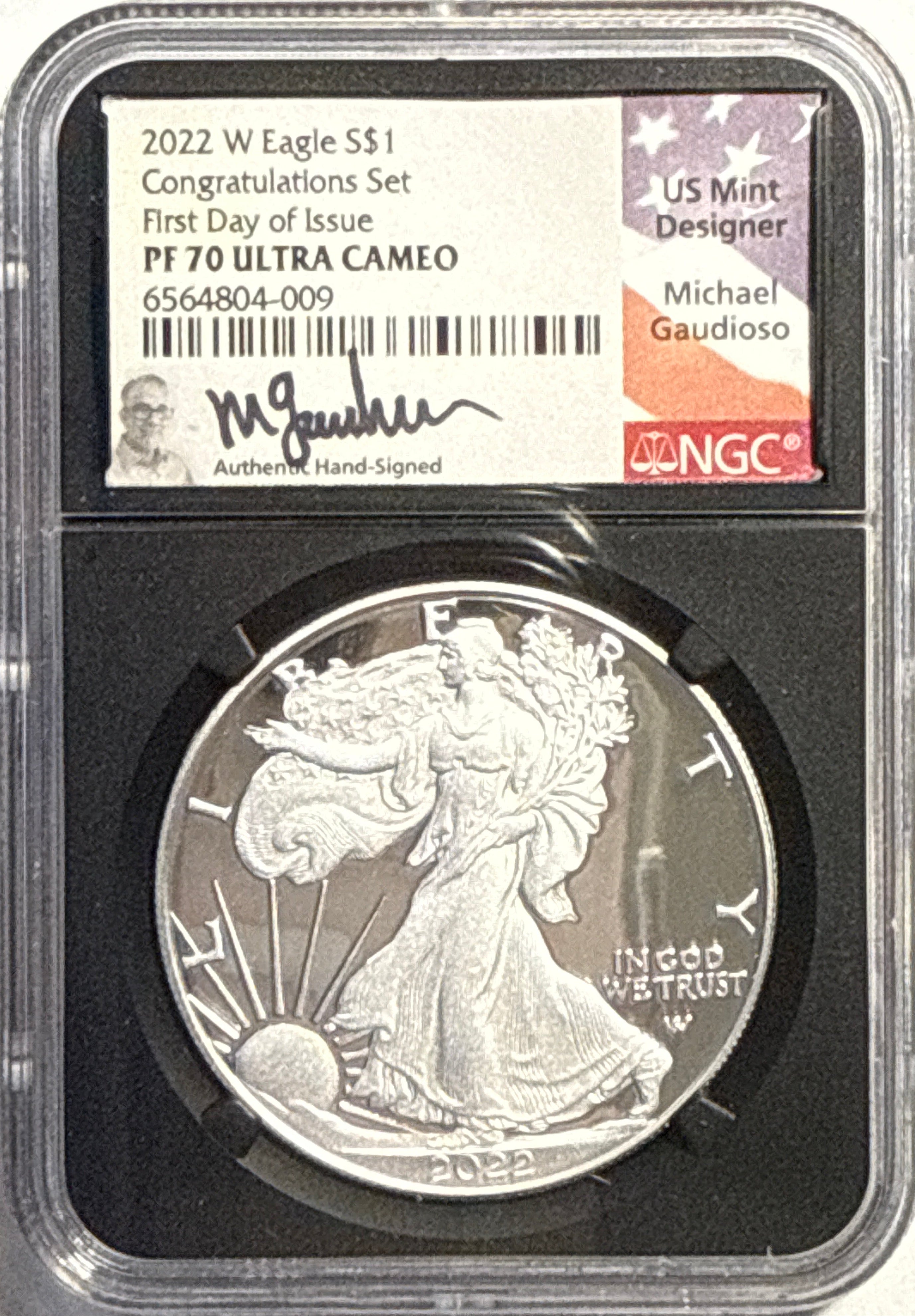 2022-W American Silver Eagle $1 NGC Congratualions Set FDI PF70 UCAM Michael Gaudioso Hand-Signed Black Core