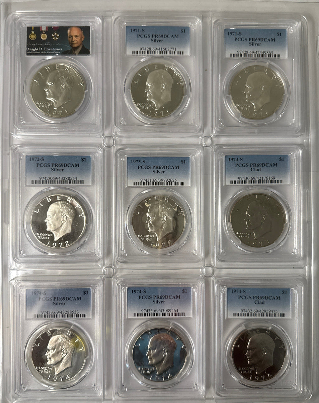 1971-1978-S American Eisenhower Silver and Silver Clad Dollars MS69/MS67 18-Coin Set 10 Coins 40% Silver