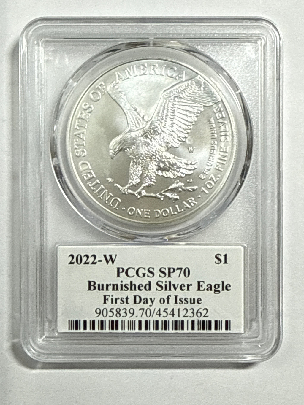 2022-W Burnished American Silver Eagle PCGS SP70 FDOI Thomas Cleveland