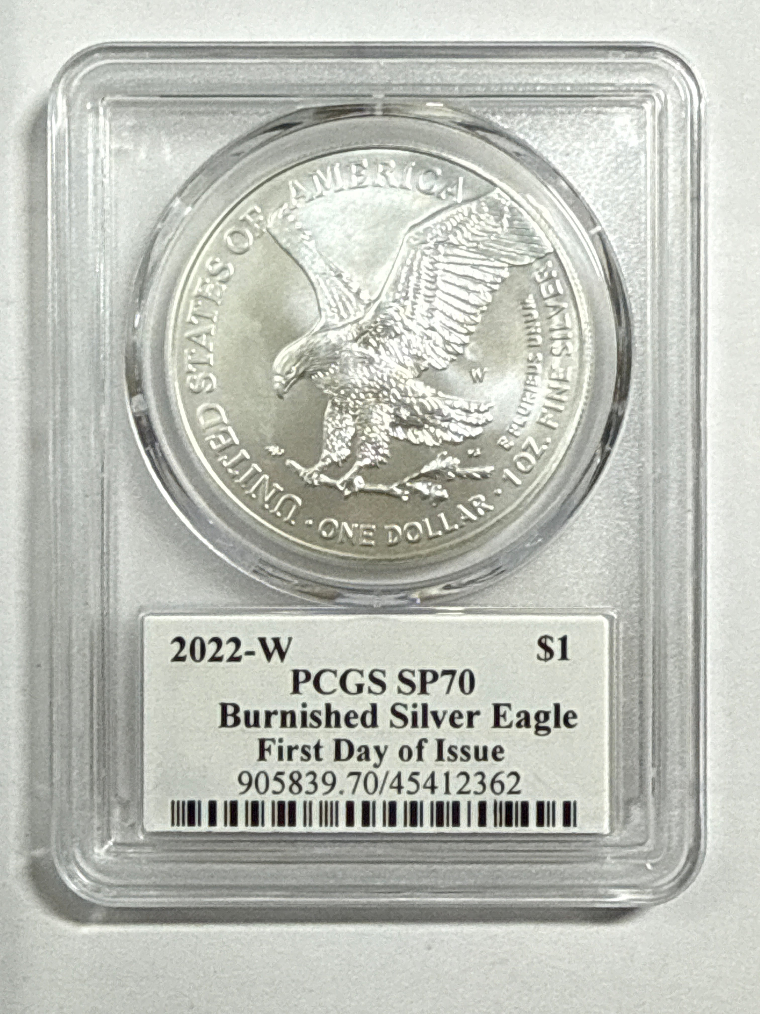 2022-W Burnished American Silver Eagle PCGS SP70 FDOI Thomas Cleveland