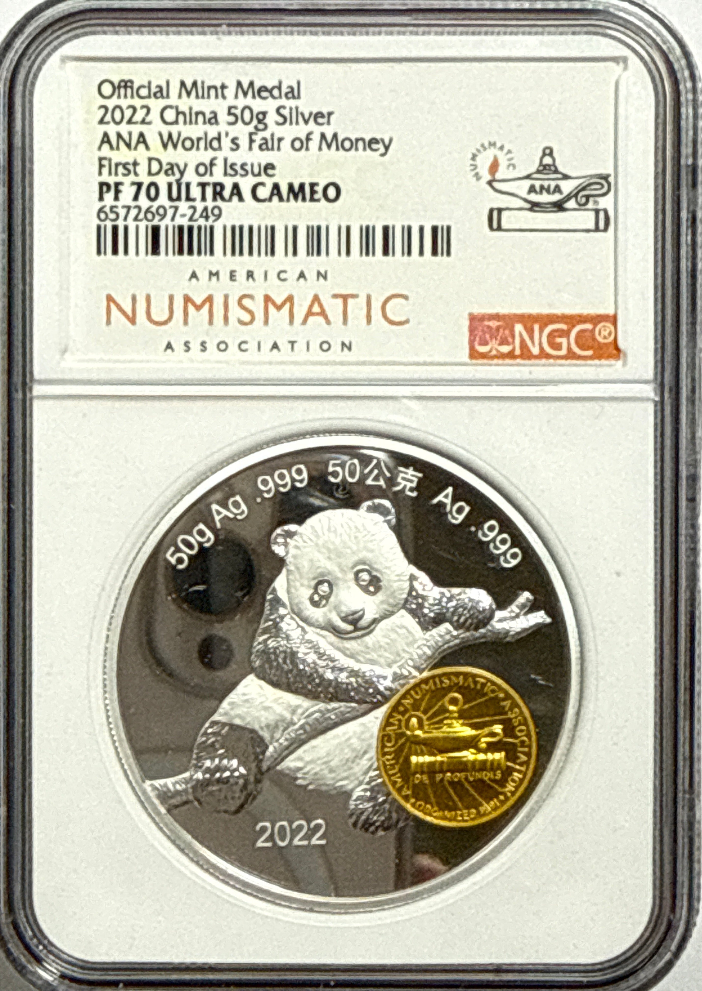 2022 China 50g Silver Panda NGC Official Mint Medal ANA World's Fair of Money FDI PF70 UCAM  ANA Label