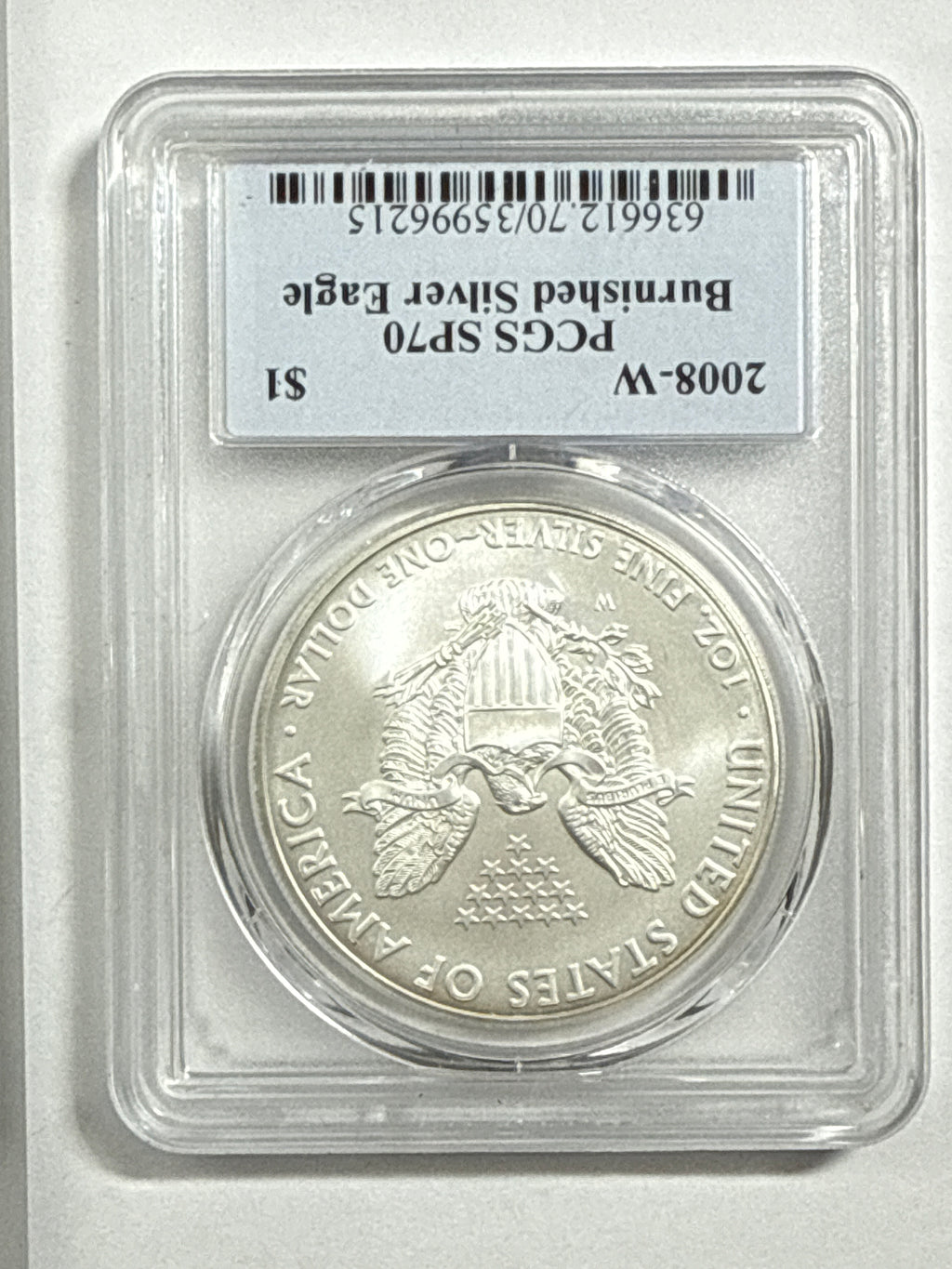 2008-W Burnished American Silver Eagle PCGS SP70 Thomas Cleveland Native Chief Label