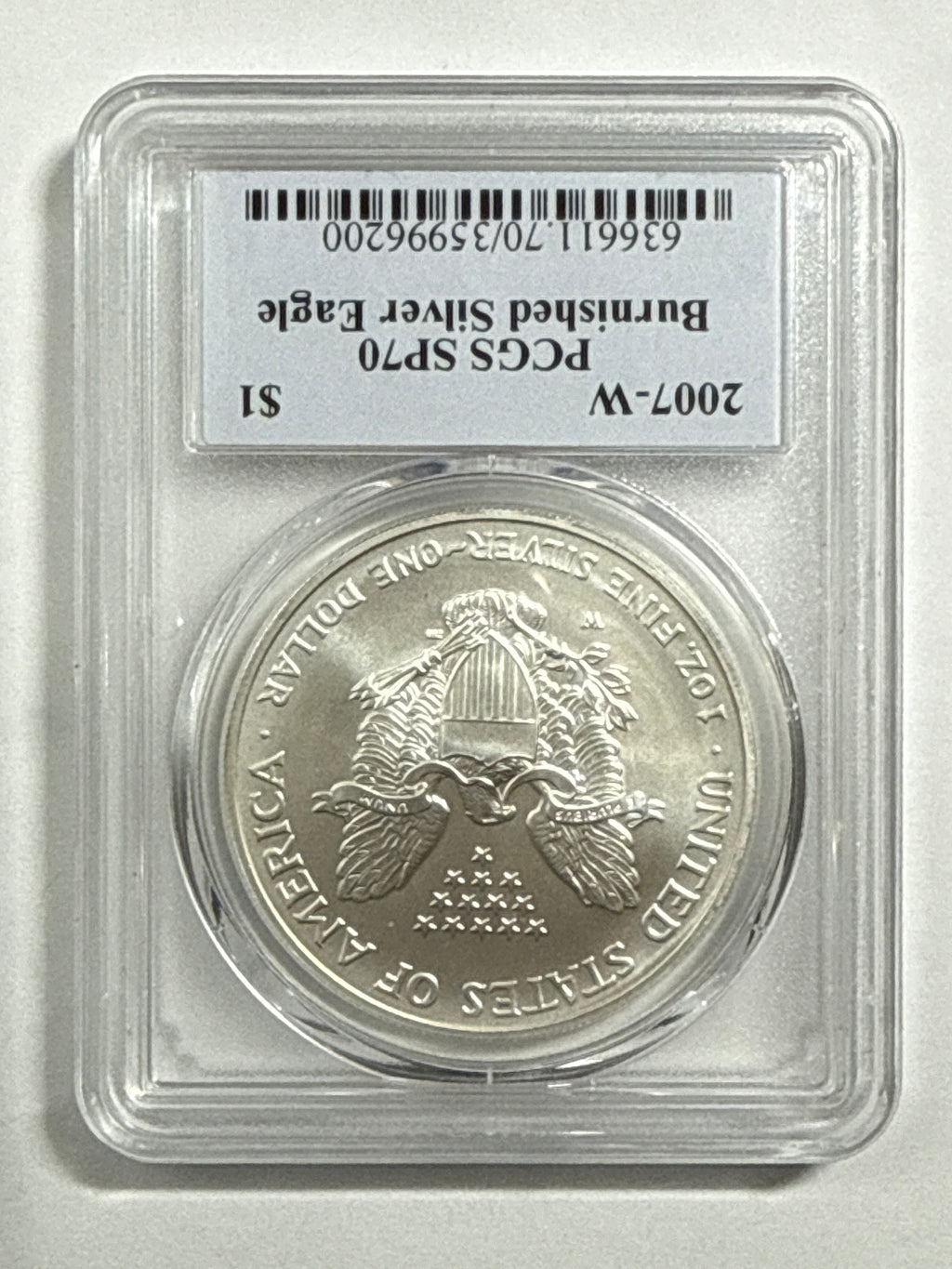 2007-W Burnished American Silver Eagle PCGS SP70 Thomas Cleveland Native Chief Label