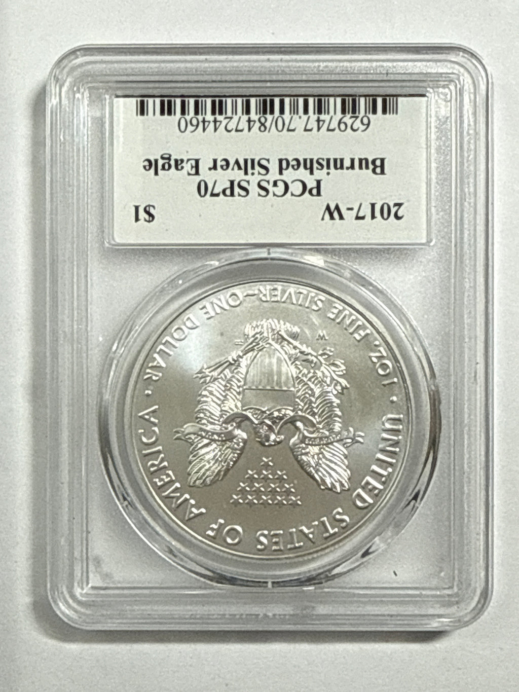 2017-W Burnished American Silver Eagle PCGS SP70 Flag Label John Mercanti