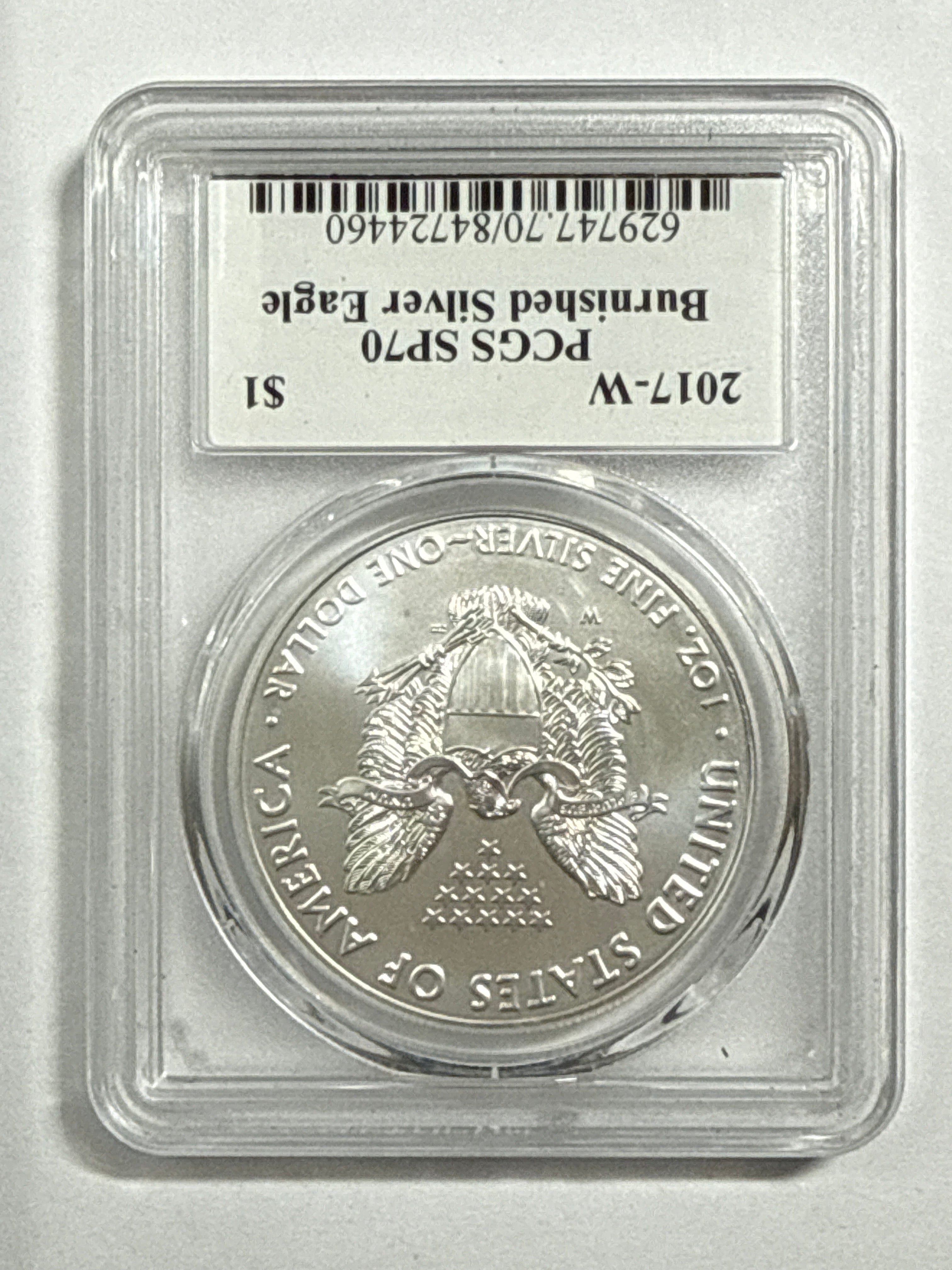 2017-W Burnished American Silver Eagle PCGS SP70 Flag Label John Mercanti