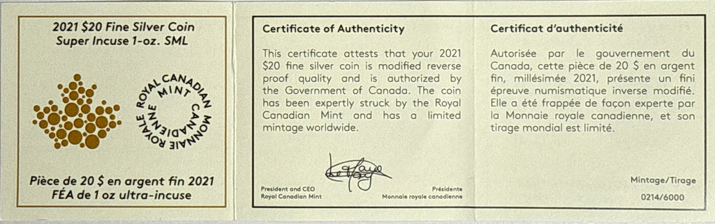 2021 1 oz Canada $20 Silver Maple Leaf - Super Incluse NGC First Day of Production Rev PF70