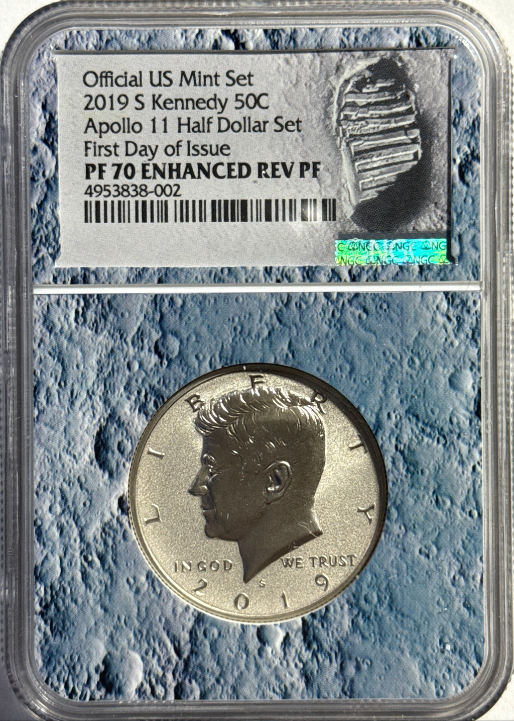 Vintage Vault: 2019-S Appollo 11 50C Half Dollar Set FDI PF70 UCAM NGC Kennedy 50C Appollo 11 Half Dollar Set FDI PF70 ENCH REV PF NGC 2-Coin Box Set.