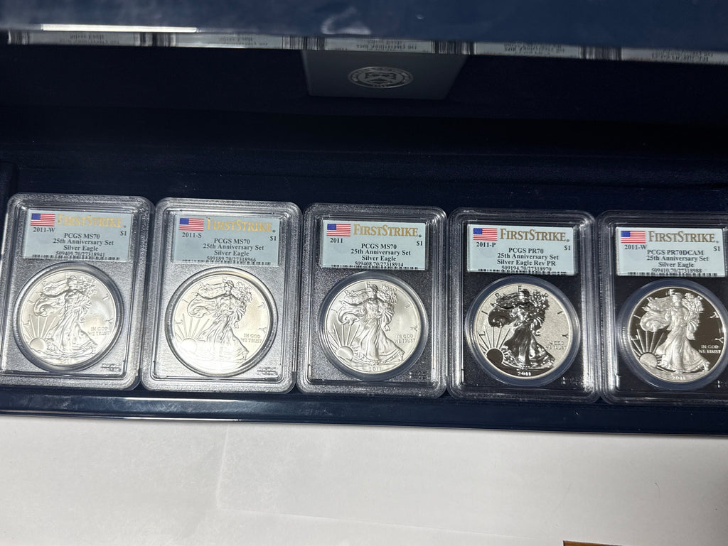 2011  Silver Eagle PCGS First Strike 5- piece set 25th Anniversary with Display Box