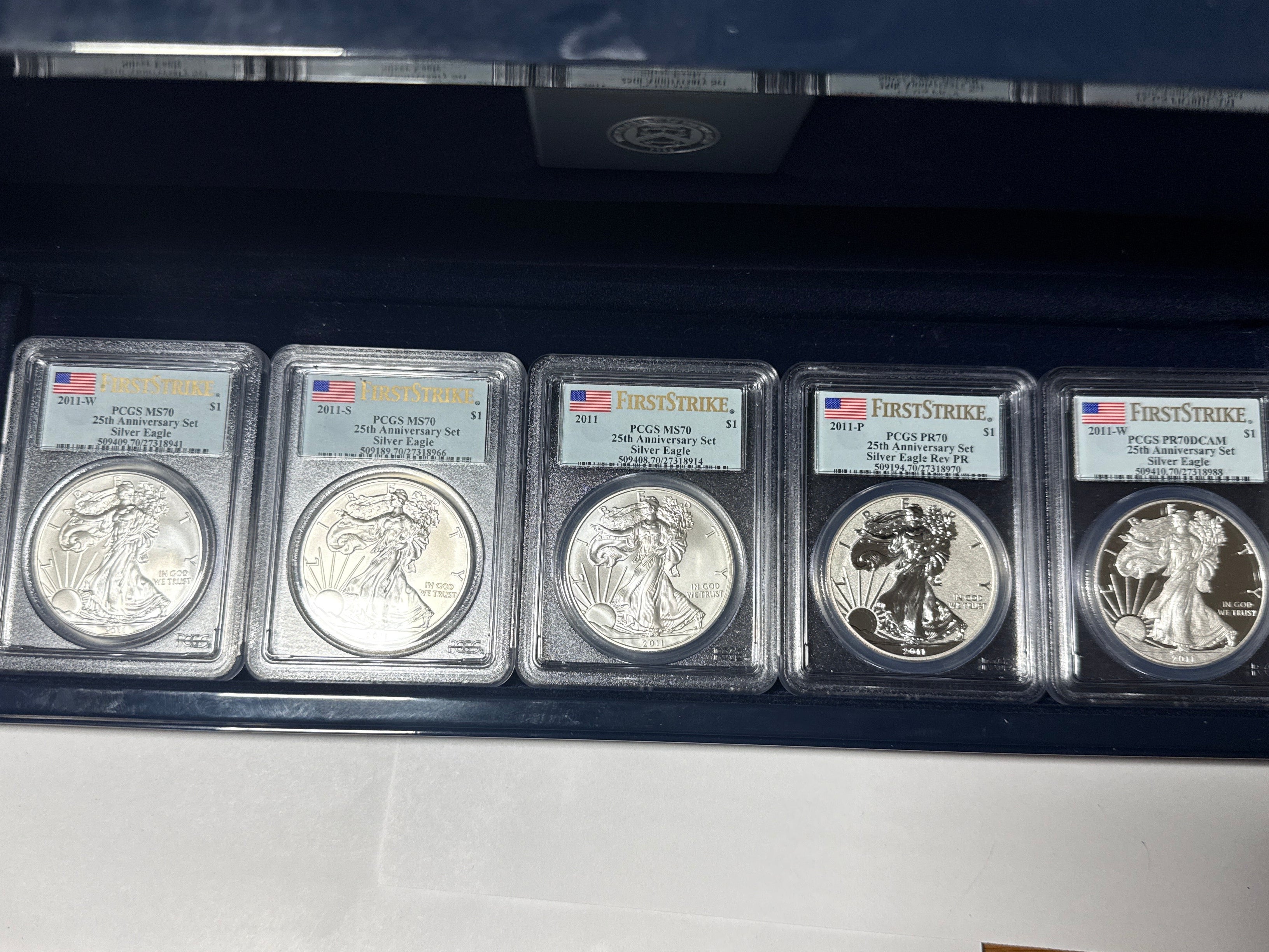 2011  Silver Eagle PCGS First Strike 5- piece set 25th Anniversary with Display Box