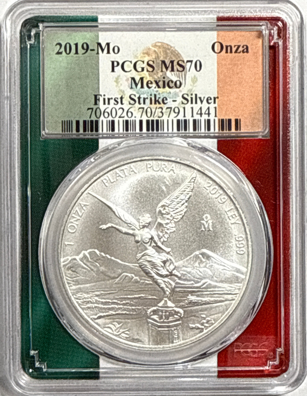 2019-Mo Mexico Silver Libertad 1 Onza PCGS FS MS70 Full Flag Label