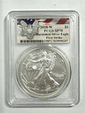 2018-W Burnished American Silver Eagle PCGS SP70 FS Flag Label