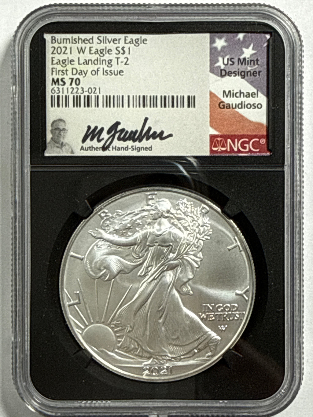 2021-W Burnished American Silver Eagle 3 Piece Set T-2 NGC MS70 FDOI FL Mercanti/Gaudioso/Damstra