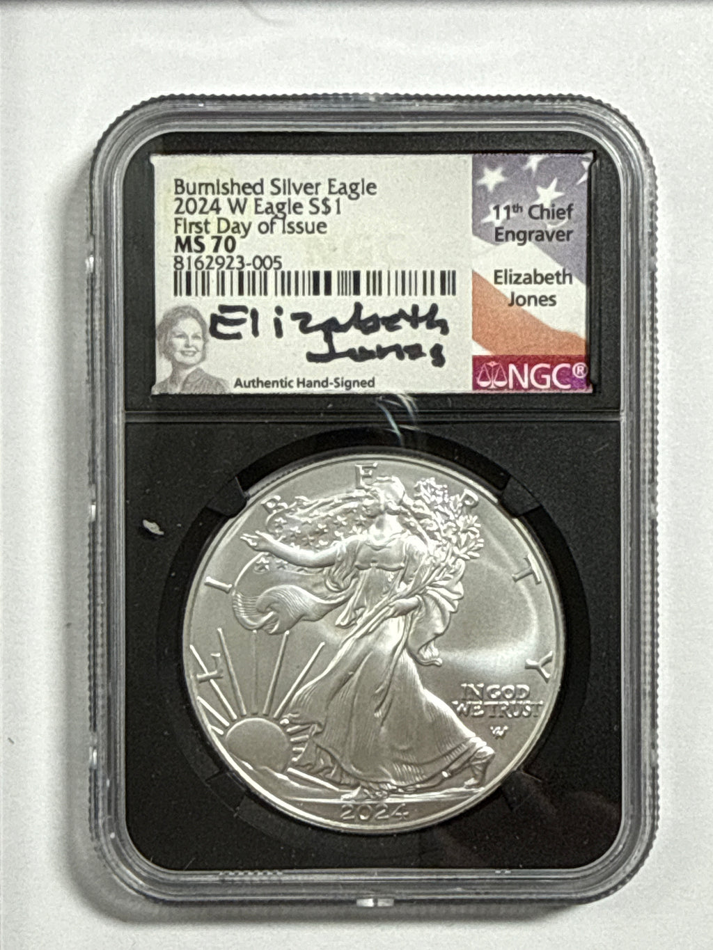 2024-W Burnished American Silver Eagle 5 Piece Set NGC/PCGS MS70/SP70 FDOI  Mercanti/Ryder/Jones/Gaudioso/Damstra with display box.