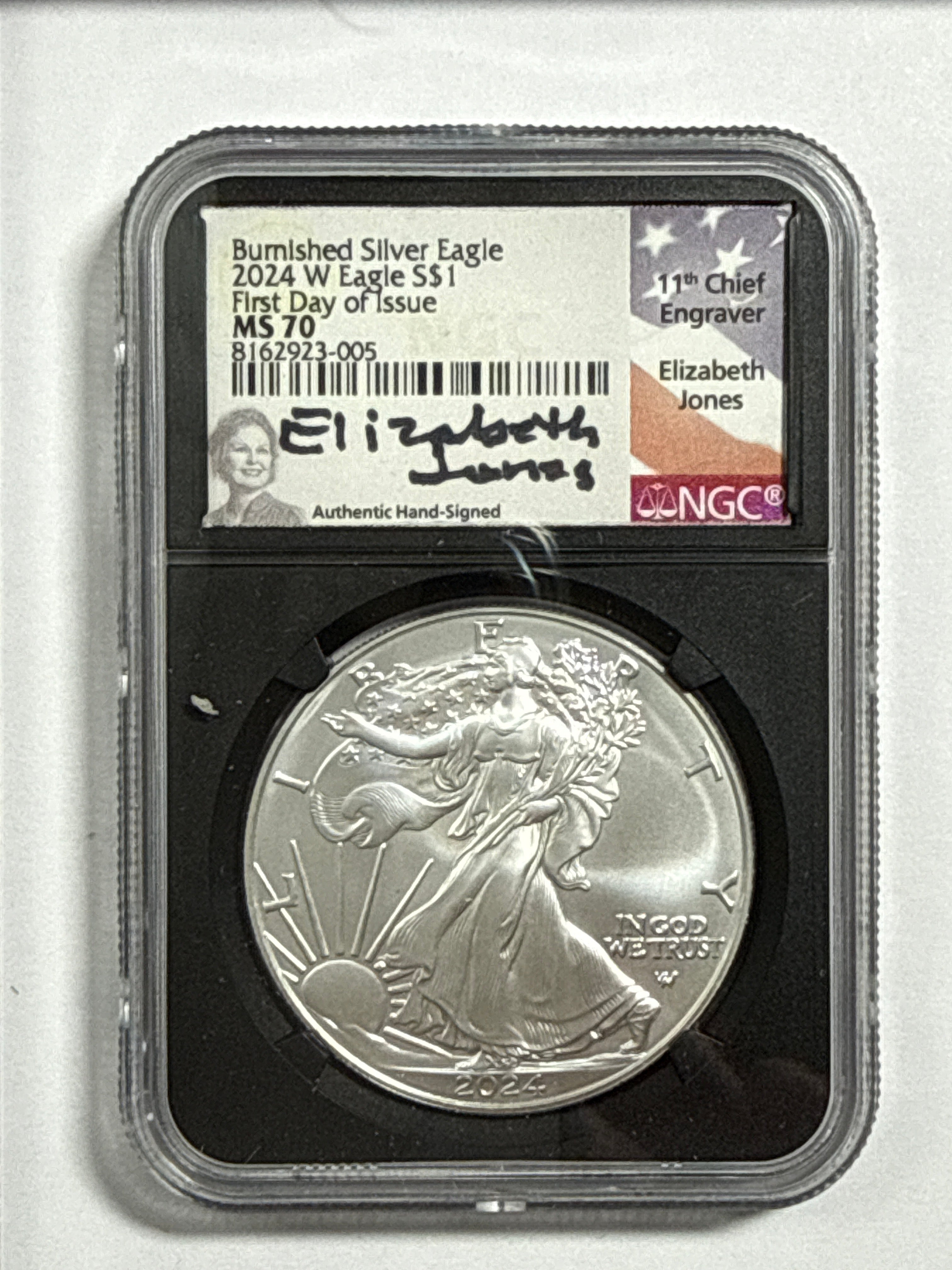 2024-W Burnished American Silver Eagle 5 Piece Set NGC/PCGS MS70/SP70 FDOI  Mercanti/Ryder/Jones/Gaudioso/Damstra with display box.