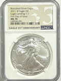 2021-W Burnished American Silver Eagle NGC MS70 FDOI Eagle Landing T-2 35th Anniversary