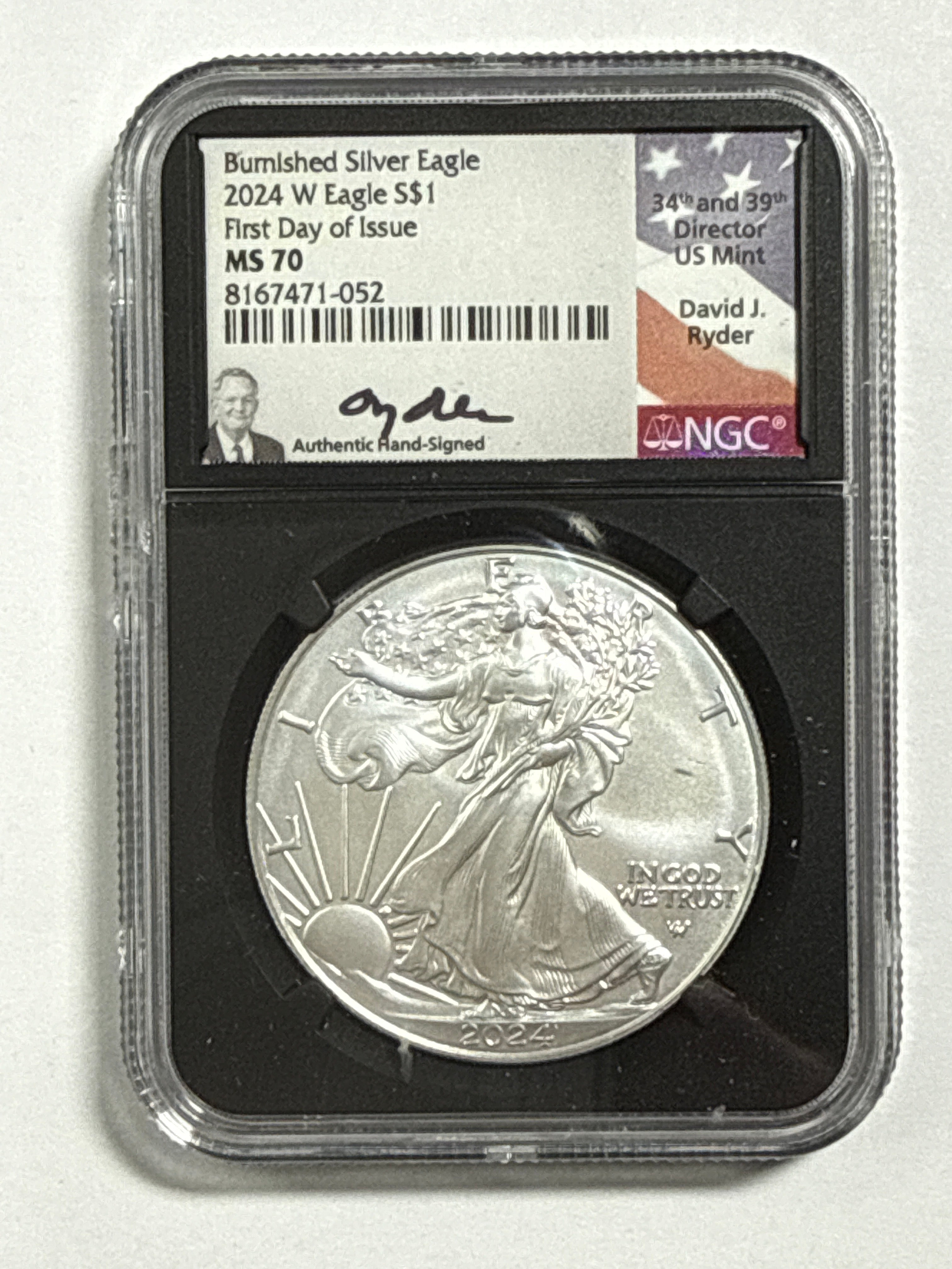 2024-W Burnished American Silver Eagle 5 Piece Set NGC/PCGS MS70/SP70 FDOI  Mercanti/Ryder/Jones/Gaudioso/Damstra with display box.