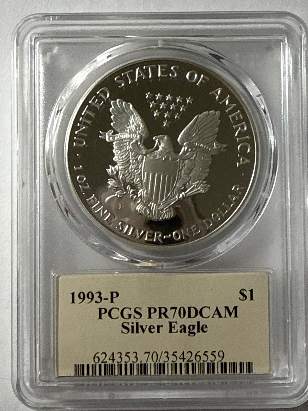1993-P American Silver Eagle PR70 DCAM PCGS Rare Thomas S Cleveland Signed