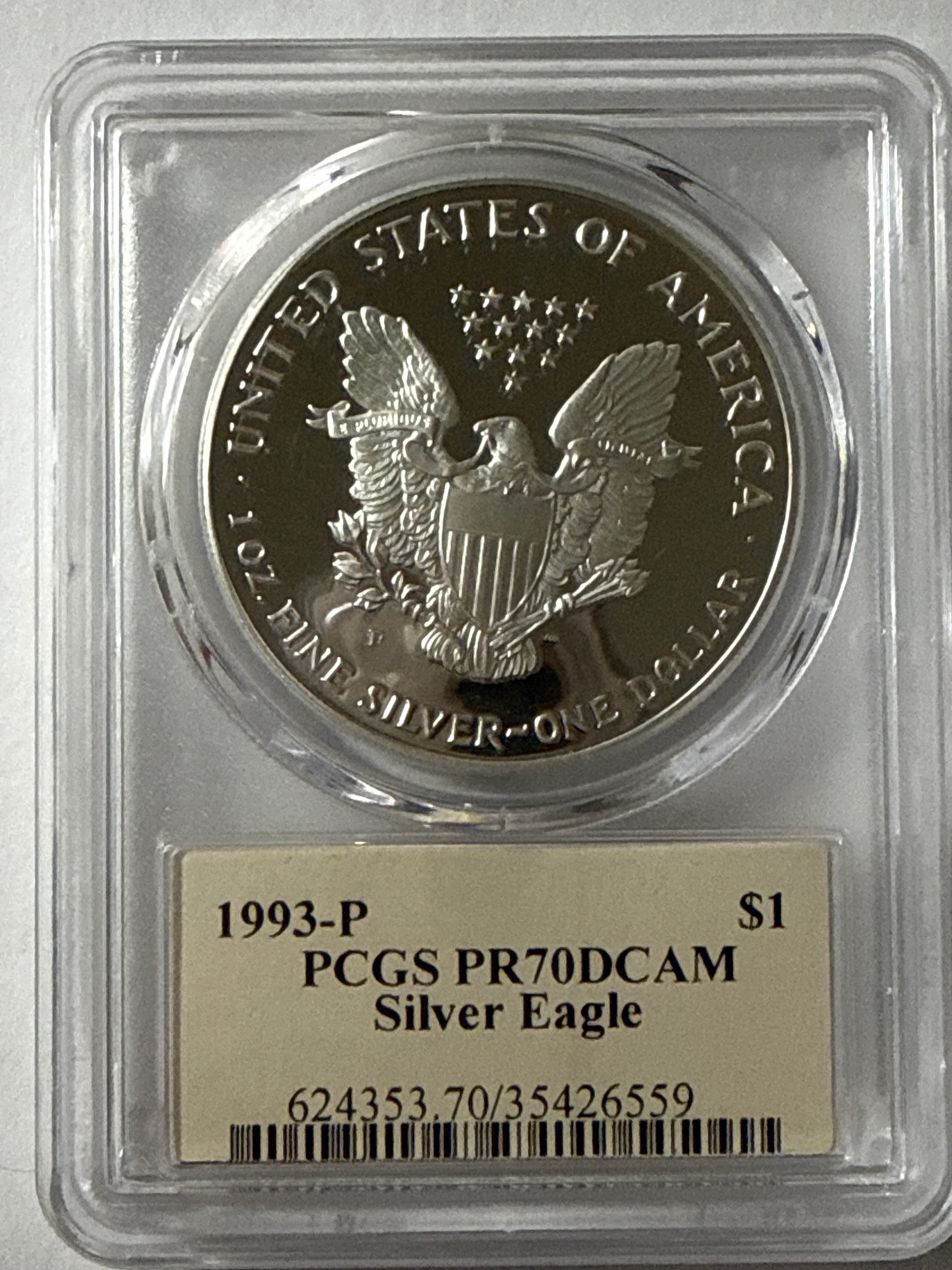1993-P American Silver Eagle PR70 DCAM PCGS Rare Thomas S Cleveland Signed
