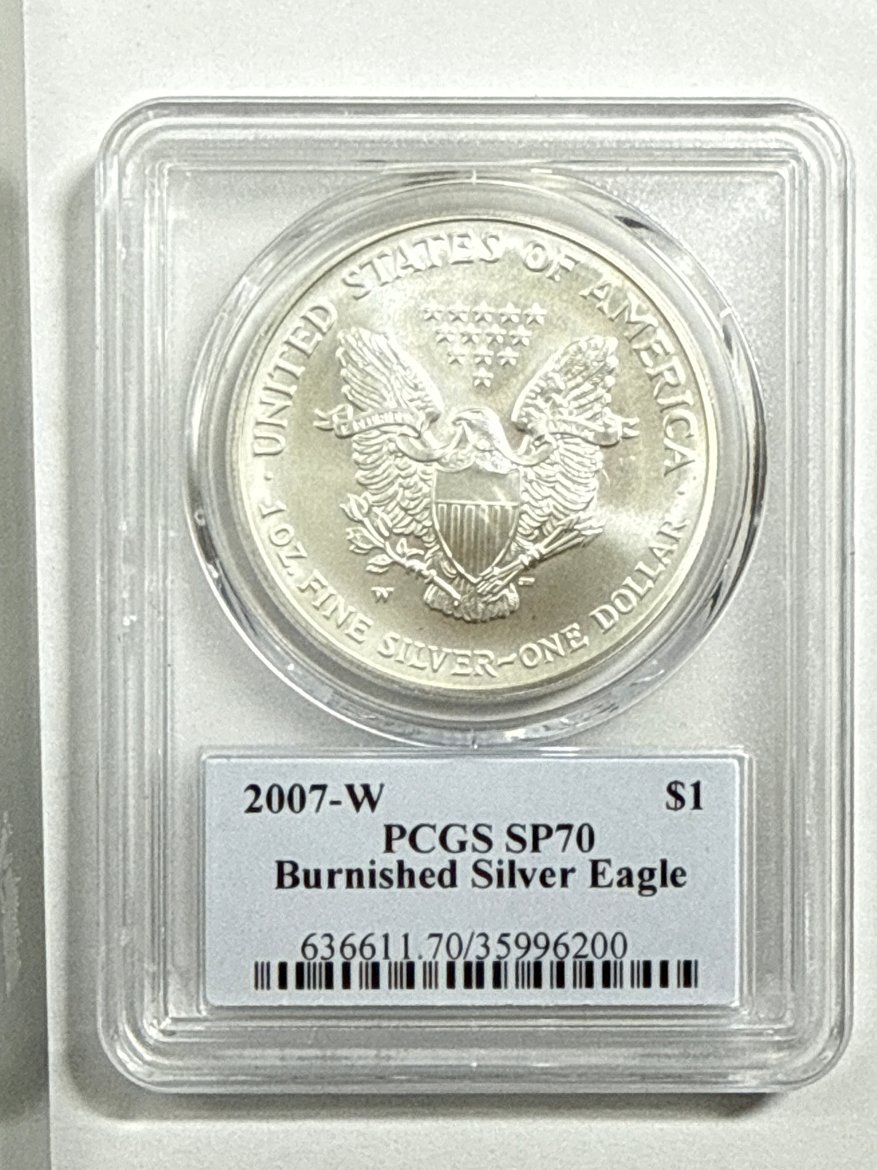 2007-W Burnished American Silver Eagle PCGS SP70 Thomas Cleveland Native Chief Label
