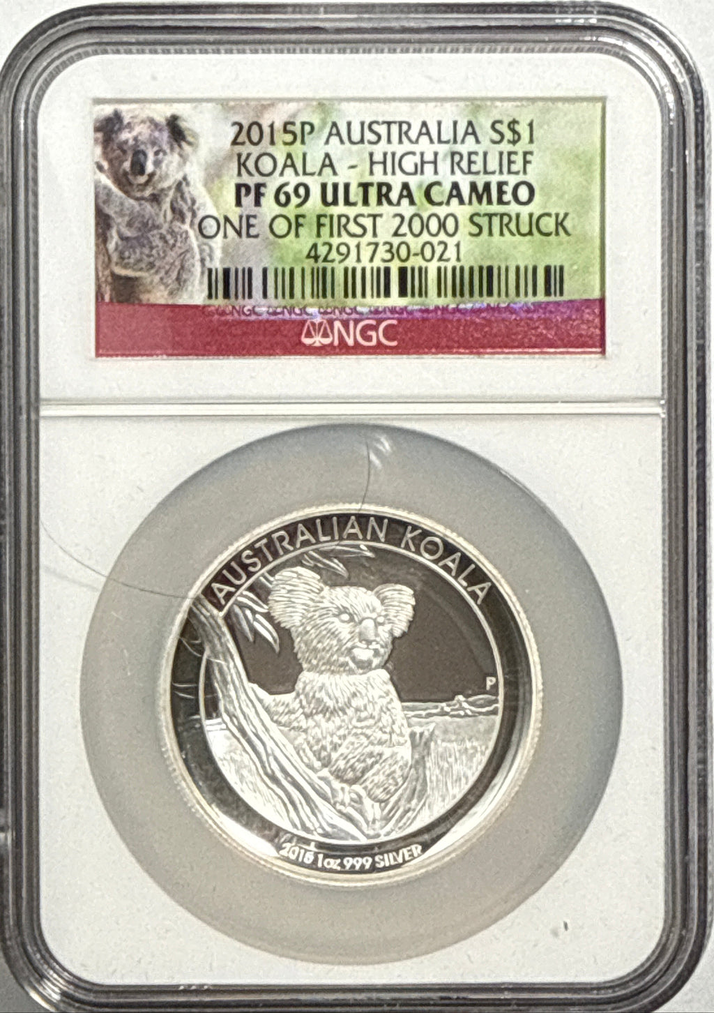 2015P Australia $1 Koala - High Relief NGC PF69 UCAM One of 2k Struck