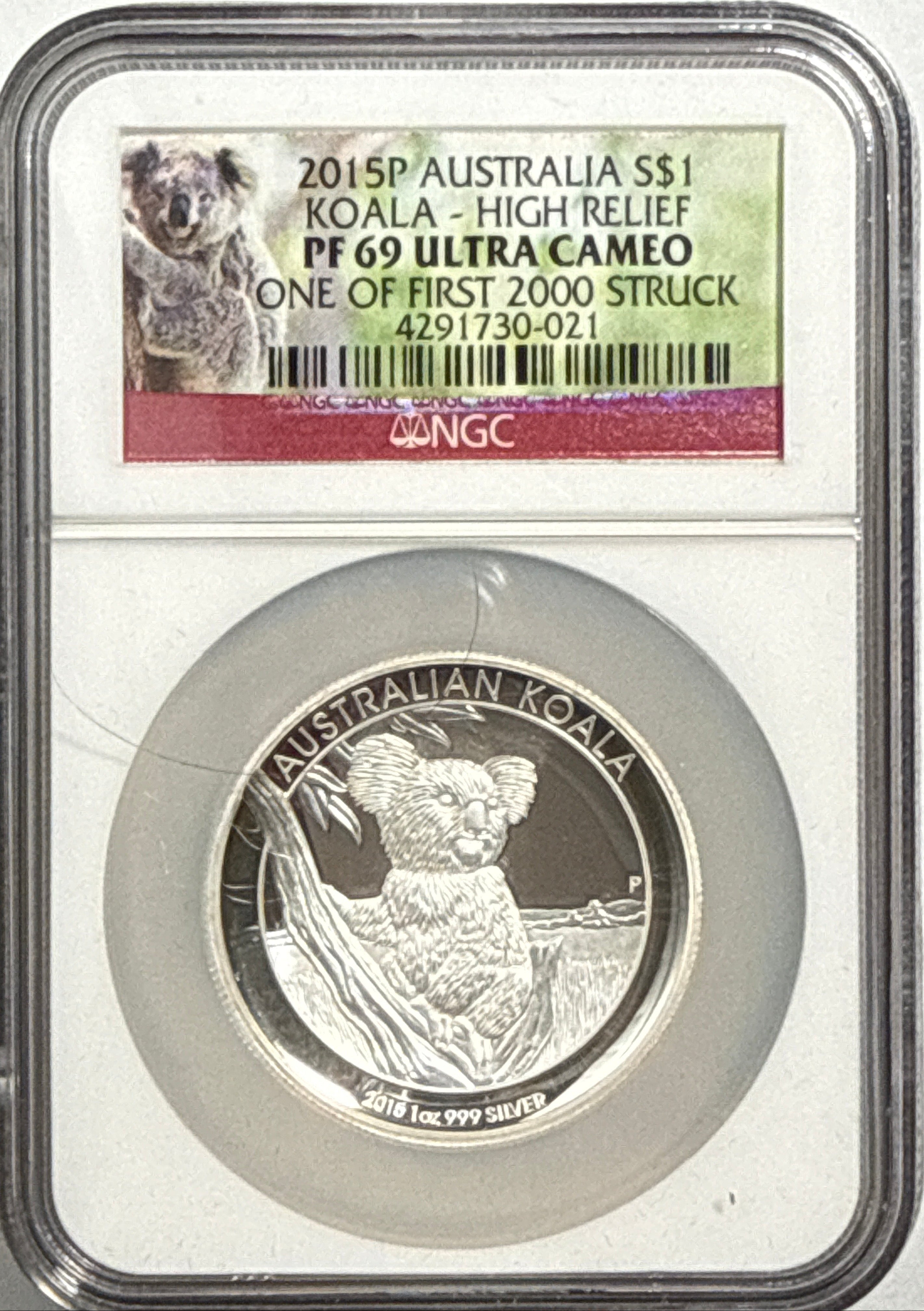 2015P Australia $1 Koala - High Relief NGC PF69 UCAM One of 2k Struck