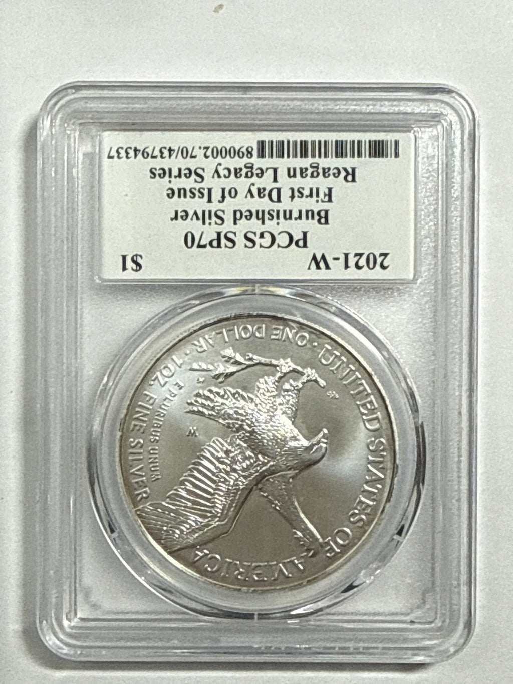 2021-W Burnished SAmerican Silver Eagle PCGS SP70 FDOI Reagan Legacy Series Michael Reagan