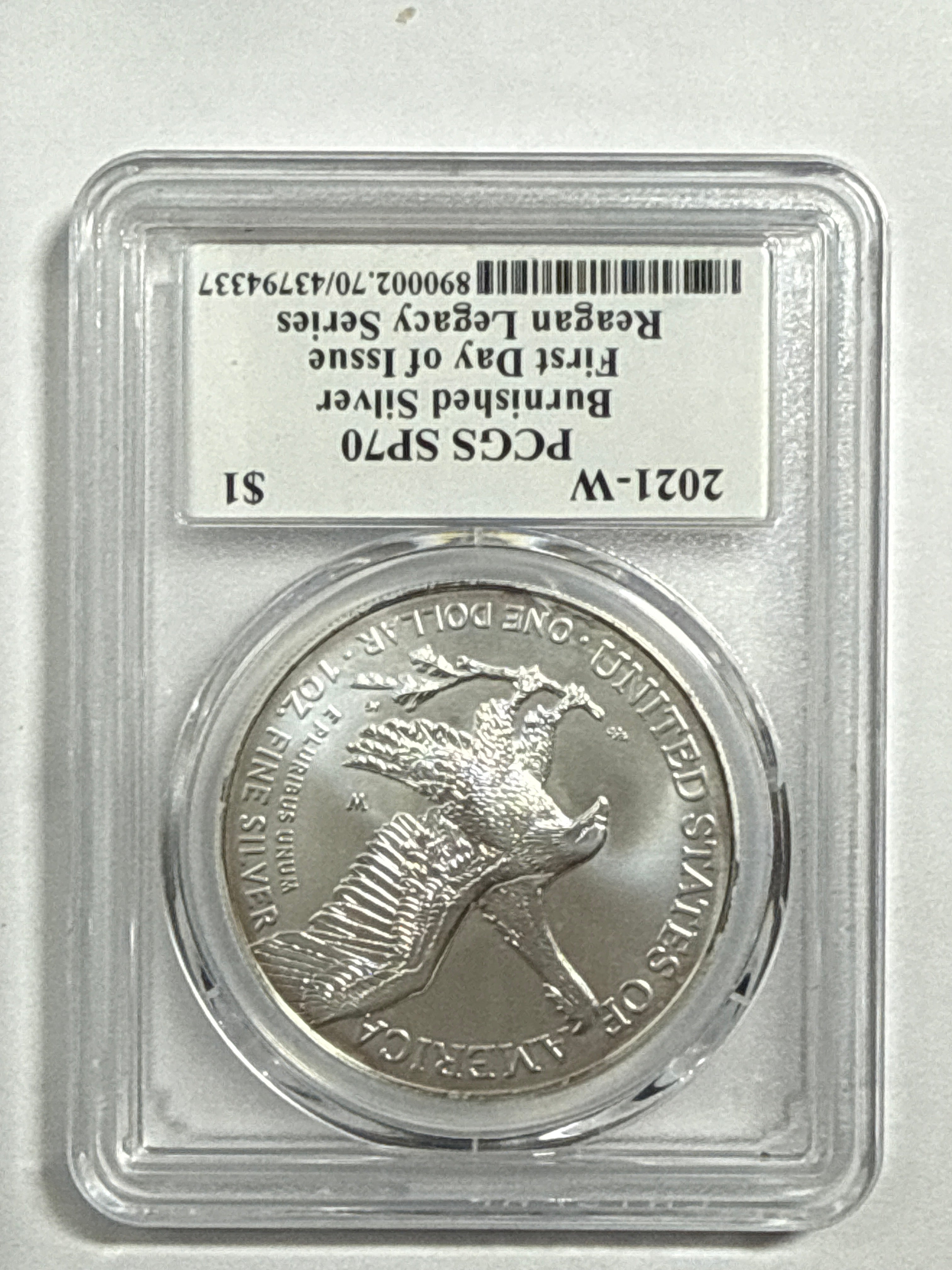 2021-W Burnished SAmerican Silver Eagle PCGS SP70 FDOI Reagan Legacy Series Michael Reagan