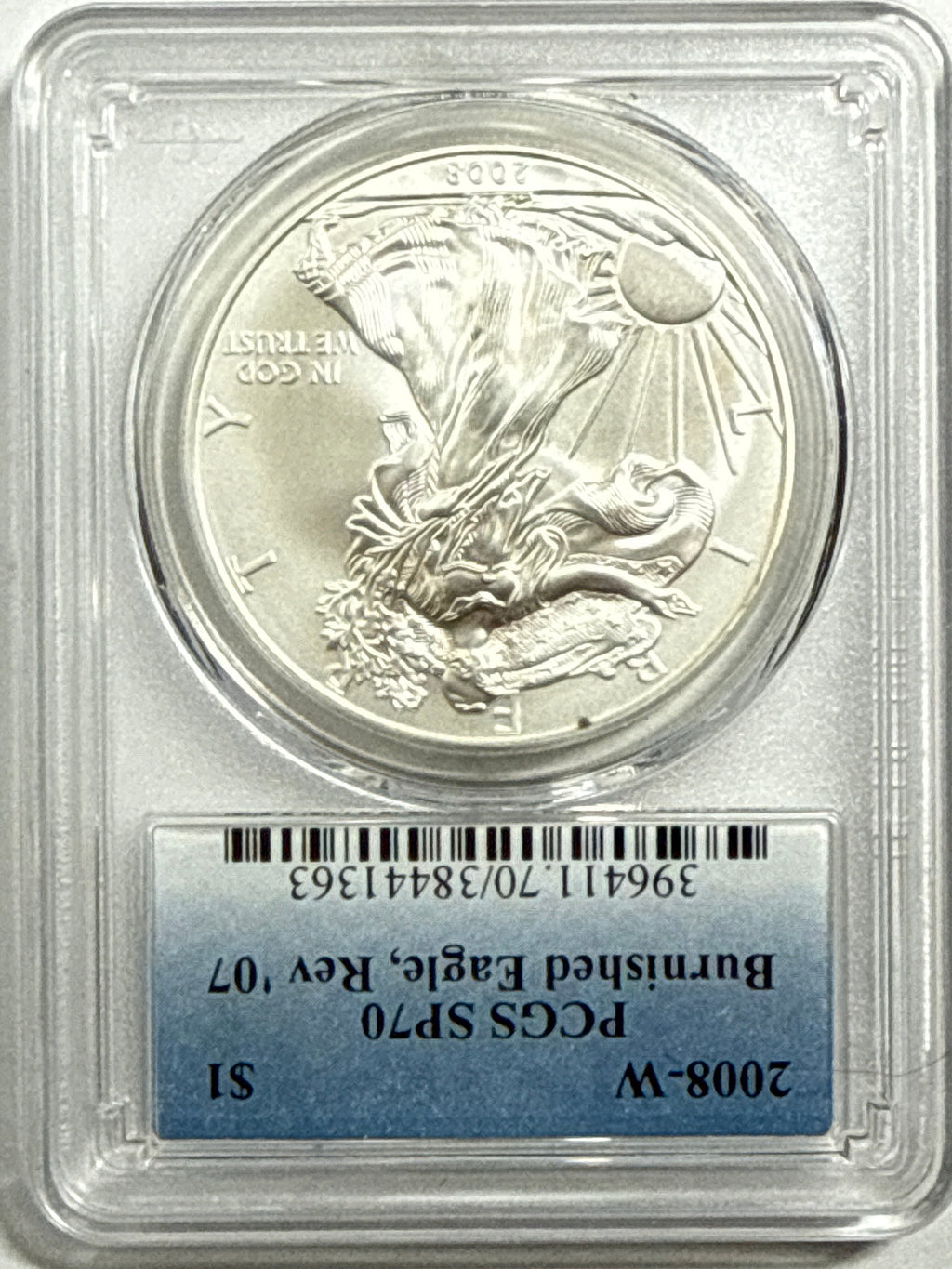 2008-W Burnished American Silver Eagle PCGS MS70 FS FL Reverse of 2007
